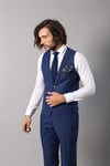 Ceket Yaka Lacivert Polyviskon Yelek Pantolon Takım