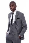 Çizgili Kruvaze Yelekli Gri Slim Fit Takım Elbise