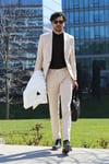 Desensiz İki Parça Slim Fit Krem Erkek Takım Elbise