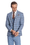 Ekose Ceketli Desenli Slim Fit Mavi Erkek Takım Elbise