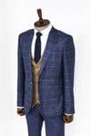 Ekose Ceketli Slim Fit Lacivert Erkek Takım Elbise