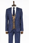 Ekose Ceketli Slim Fit Lacivert Erkek Takım Elbise