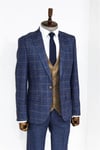 Ekose Ceketli Slim Fit Lacivert Erkek Takım Elbise
