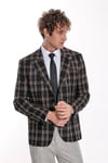 Ekose Desen Slim Fit Siyah Erkek Ceket