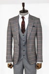 Ekose Desenli Gri Slim Fit Takım Elbise