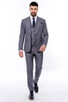 Ekose Desenli Yelekli Slim Fit Lacivert Erkek Takım Elbise