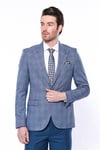 Ekose Slim Fit Tek Düğme Mavi Erkek Ceket