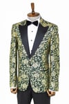 Gold Gül Desenli Slim Fit Yeşil Erkek Smokin Ceket