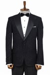 Hipnoz Desen Sivri Yaka Slim Fit Siyah Erkek Smokin Ceket