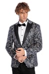 Işıltılı Sarmaşık Desenli Slim Fit Lacivert Erkek Smokin Ceket