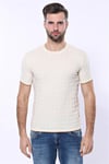 Kendinden Desenli Örme Krem Bisiklet Yaka T-shirt | Wessi