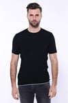 Kendinden Desenli Örme Siyah Bisiklet Yaka T-shirt | Wessi