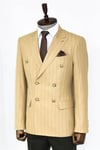 Kruvaze Slim Fit Çizgili Krem Erkek Ceket