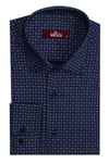 Lacivert Kaz Ayağı Desenli Slim Fit Gömlek