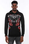 Siyah Kapşonlu Baskılı Sweatshirt
