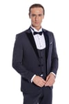 Velvet Yakalı Slim Fit Lacivert Erkek Damatlık