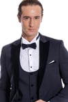 Velvet Yakalı Slim Fit Lacivert Erkek Damatlık