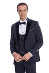 Velvet Yakalı Slim Fit Lacivert Erkek Damatlık