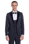 Velvet Yakalı Slim Fit Lacivert Erkek Damatlık