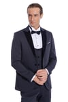 Velvet Yakalı Slim Fit Lacivert Erkek Damatlık