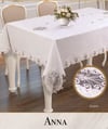 Gardenya Keten Tek Masa Örtüsü 160x220 cm Dantelli Yemek Masası Örtüsü Anna Model Krem