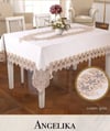 Gardenya Keten Tek Masa Örtüsü 160x300 cm Dantelli Yemek Masası Örtüsü Angelika Model Krem-Gold