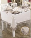 Jute Simli Linen Keten Yemek Takımı Masa Seti 12 Kişilik 26 Parça Supla Runner Set Krem-Kapiçino