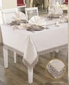 Jute Simli Linen Keten Yemek Takımı Masa Seti 12 Kişilik 26 Parça Supla Runner Set Krem-Kapiçino