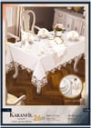 Karanfil Gardenya Keten Yemek Takımı Masa Seti 12 Kişilik 26 Parça 160 × 220 cm Runner Set Krem-Gümüş
