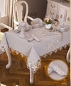 Karanfil Gardenya Keten Yemek Takımı Masa Seti 12 Kişilik 26 Parça 160 × 260 cm Runner Set Gri