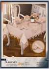 Karanfil Gardenya Keten Yemek Takımı Masa Seti 12 Kişilik 26 Parça 160 × 260 cm Runner Set Kapiçino