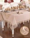 Kartanesi Gardenya Keten Yemek Takımı Masa Seti 12 Kişilik 26 Parça 160 × 220 cm Runner Set Kapiçino