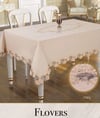 Keten 3D İşlemeli Tek Masa Örtüsü 160x260cm  Dantelli Yemek Masası Örtüsü  Flowers Model Kapiçino