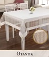 Keten İşlemeli Masa Örtüsü 160x350 cm Dantelli Yemek Masası Örtüsü Otantik Model Krem