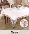 Keten Masa Örtüsü Tablecloth 160x220 cm Yemek Masası Örtüsü Merve Model Krem