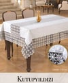 Keten Tek Masa Örtüsü 160x220 cm Dantelli Yemek Masası Örtüsü Kutupyıldızı Model Krem-Silver