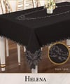 Keten Tek Masa Örtüsü Masa Örtüsü 160x220 cm Dantelli Yemek Masası Örtüsü Helena Model Siyah