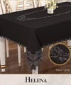 Keten Tek Masa Örtüsü Masa Örtüsü 160x450 cm Dantelli Yemek Masası Örtüsü Helena Model Siyah