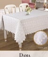Keten Tek Masa Örtüsü Tablecloth 160x220 cm Desenli Yemek Masası Örtüsü Dama Model Krem-Gold