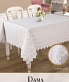 Keten Tek Masa Örtüsü Tablecloth 160x220 cm Desenli Yemek Masası Örtüsü Dama Model Krem-Gold