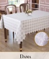 Keten Tek Masa Örtüsü Tablecloth 160x260 cm Desenli Yemek Masası Örtüsü Dama Model Krem