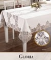 Keten Tek Masa Örtüsü Tablecloth 160x300 cm Dantelli Yemek Masası Örtüsü Gloria Model Krem