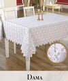 Keten Tek Masa Örtüsü Tablecloth 160x350 cm Desenli Yemek Masası Örtüsü Dama Model Krem-Silver