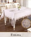 Keten Tek Masa Örtüsü Tablecloth 160x350 cm Dantelli Yemek Masası Örtüsü Evelina Model Krem-Silver