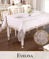 Keten Tek Masa Örtüsü Tablecloth 160x400 cm Dantelli Yemek Masası Örtüsü Evelina Model Krem-Silver