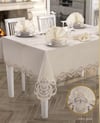 Lüx Gardenya Linen Keten Yemek Takımı Masa Seti 12 Kişilik 26 Parça Supla Runner Set Krem-Gold