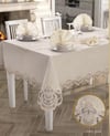 Lüx Gardenya Linen Keten Yemek Takımı Masa Seti 12 Kişilik 26 Parça Supla Runner Set Krem-Gold
