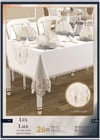 Lüx Lale Linen Keten Yemek Takımı Masa Seti 12 Kişilik 26 Parça Supla Runner Set Krem-Gold