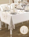 Lüx Lale Linen Keten Yemek Takımı Masa Seti 12 Kişilik 26 Parça Supla Runner Set Krem-Gold
