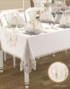 Lüx Lale Linen Keten Yemek Takımı Masa Seti 12 Kişilik 26 Parça Supla Runner Set Krem-Gold